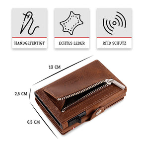 Adler Smart Wallet mit Karten-Pop-Up Funktion aus Echtleder - Klassik Braun