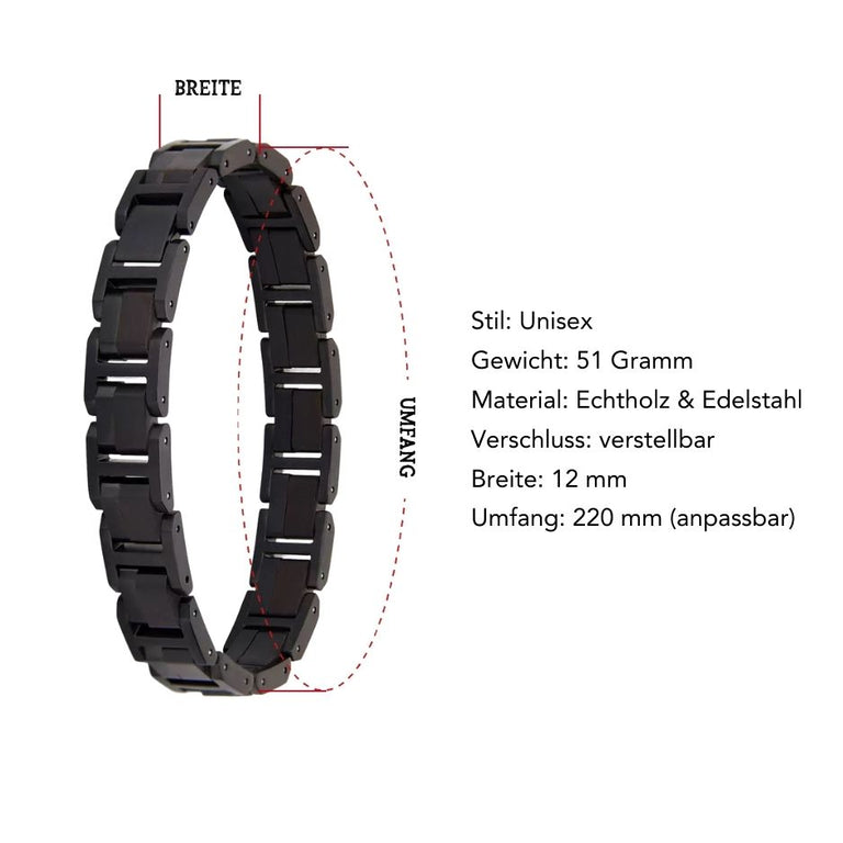 Armband aus schwarzem Edelstahl & Ebenholz