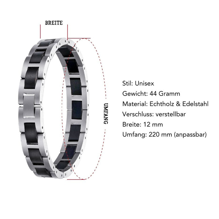 Armband aus Edelstahl & schwarzem Sandelholz
