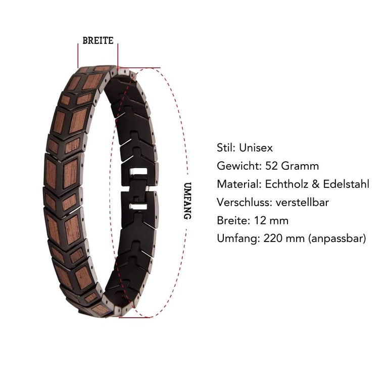 Stilvolles Armband aus schwarzem Edelstahl & Walnussholz