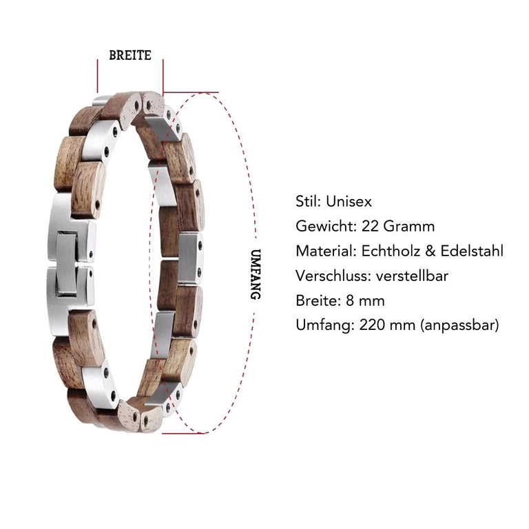Stilvolles Armband aus Edelstahl & Walnussholz