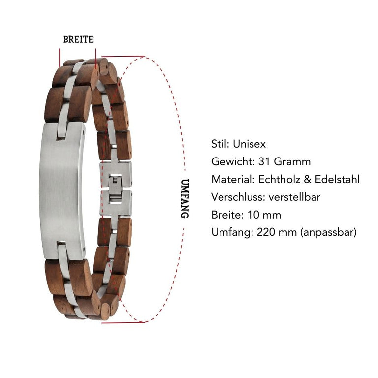 Elegantes Armband aus Edelstahl in Silberoptik & Walnussholz