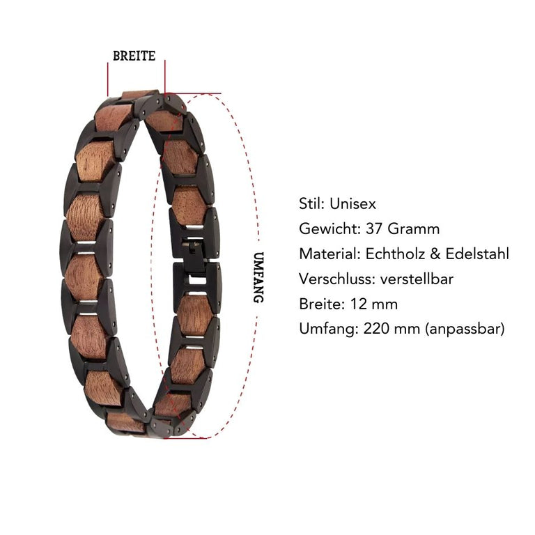 Edles Armband aus schwarzem Edelstahl und Walnussholz