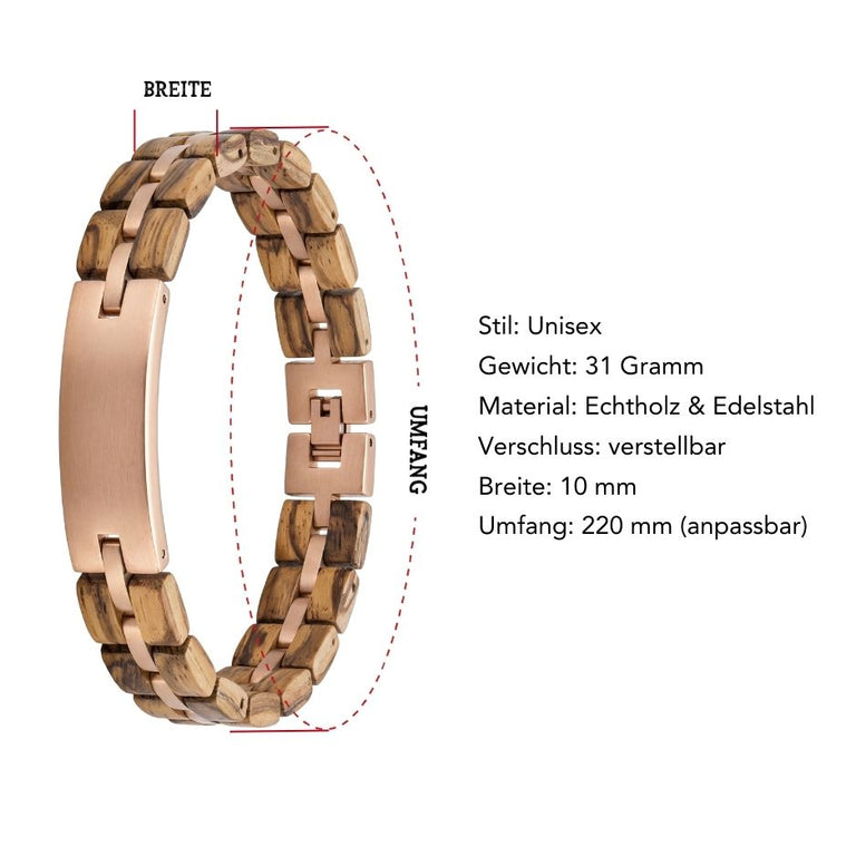 Elegantes Armband aus Edelstahl in Roségold & Zebrano