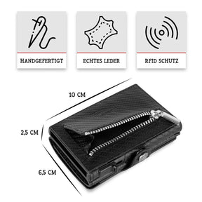 Adler Smart Wallet mit Karten-Pop-Up Funktion aus Echtleder - Carbon Schwarz