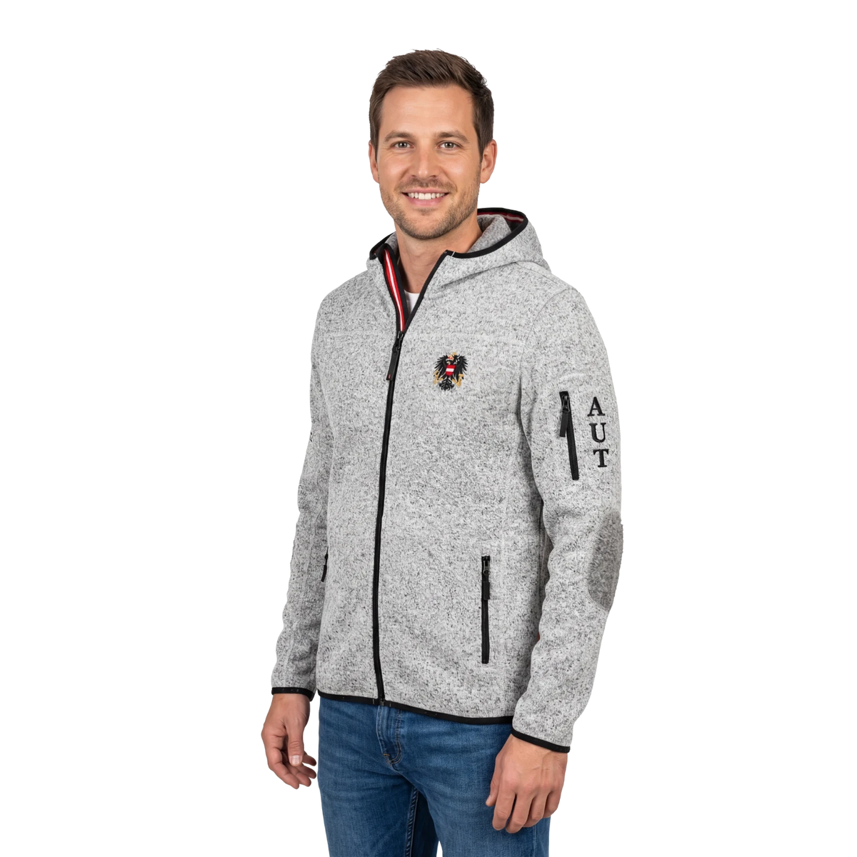 Alpenmode Herren Strickfleece Jacke hellgrau