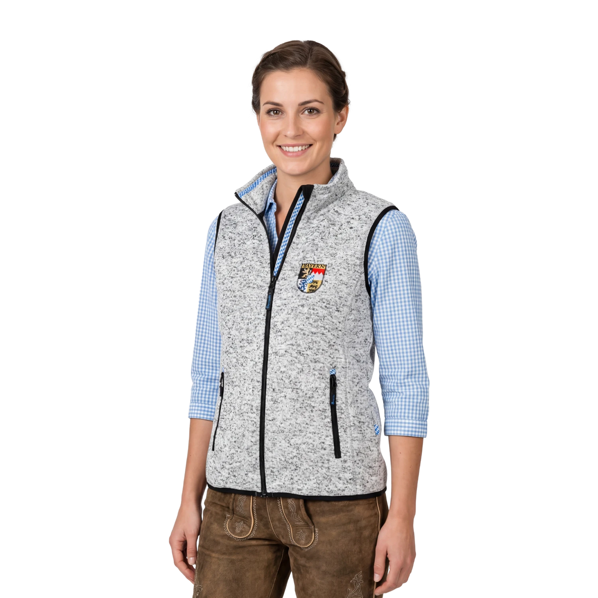 Bayern Trachten Gilet hellgrau Strickfleece Damen