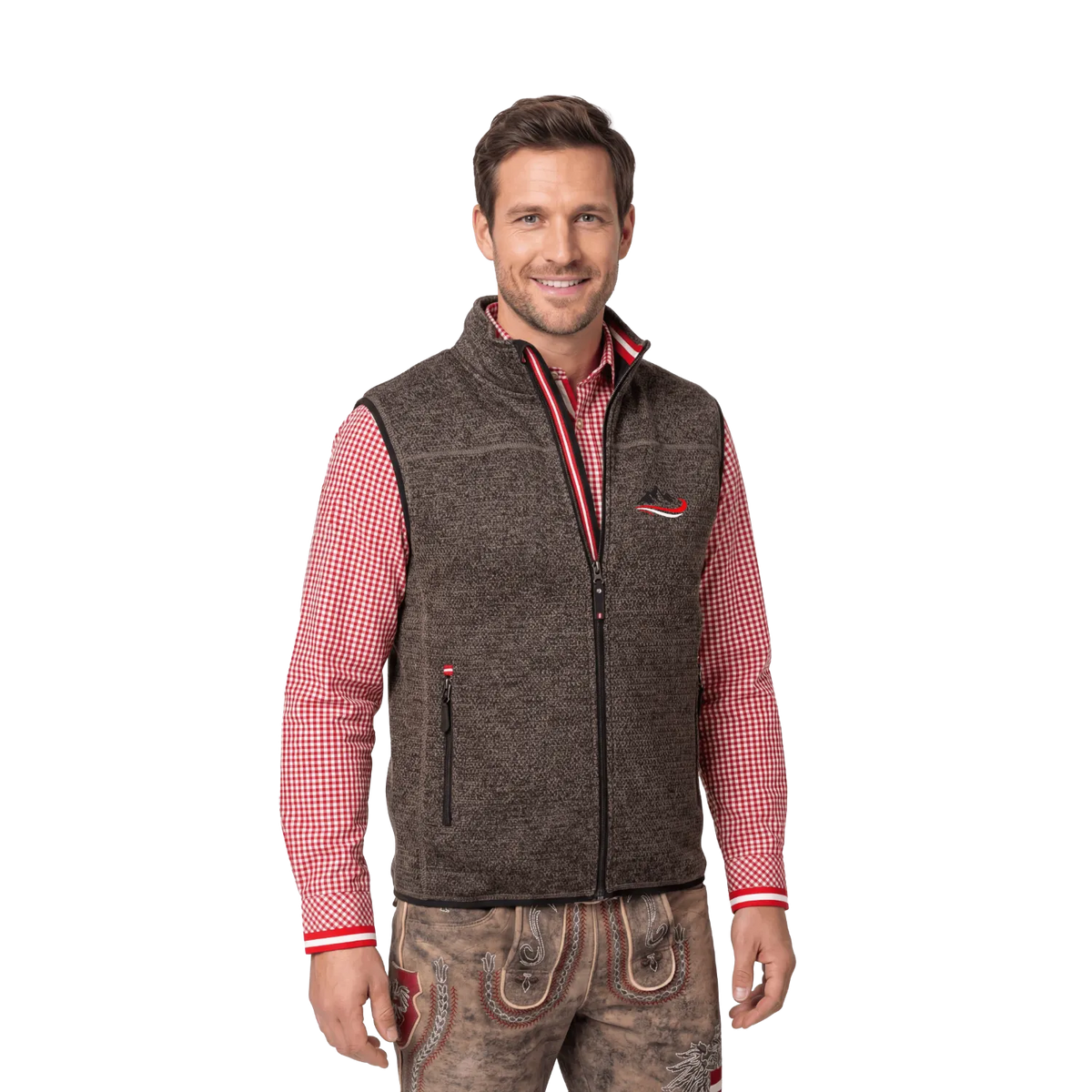 Berg Austria Strickoptik Gilet dunkelbraun Herren #Farbe_Dunkelbraun-Strick