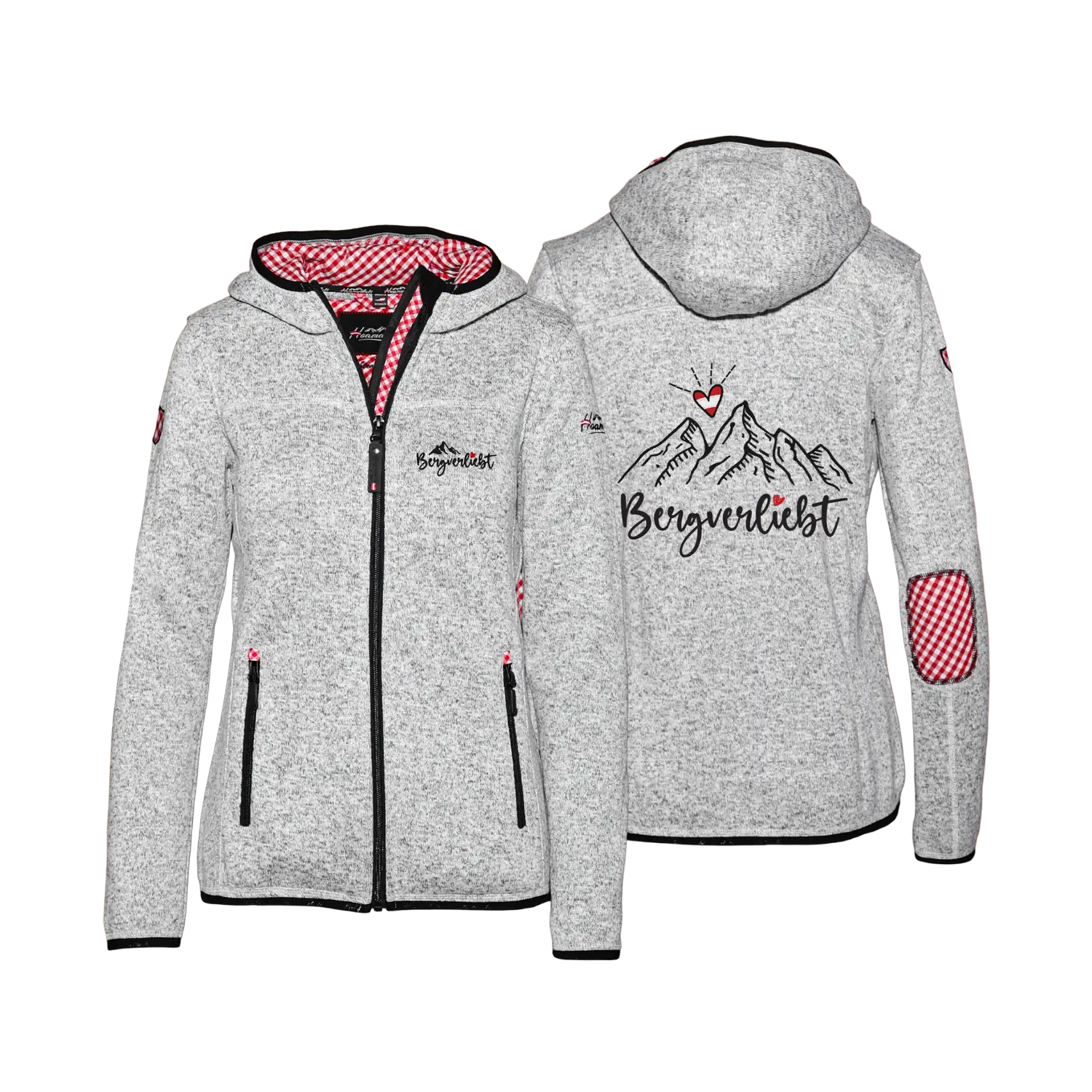 Bergverliebt Trachten Kultjacke mit Kapuze - Karo Rot