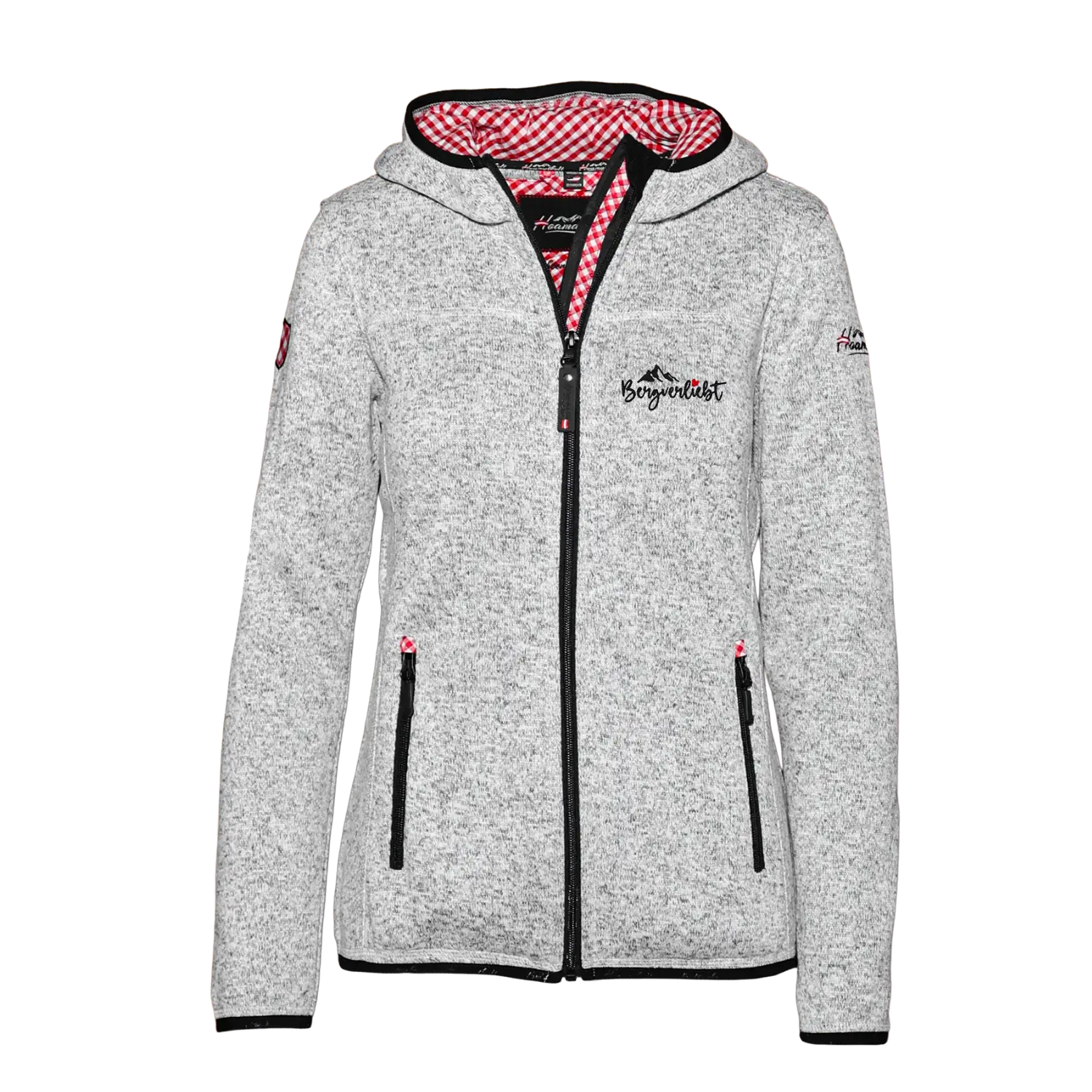 Bergverliebt Trachten Kultjacke mit Kapuze - Karo Rot