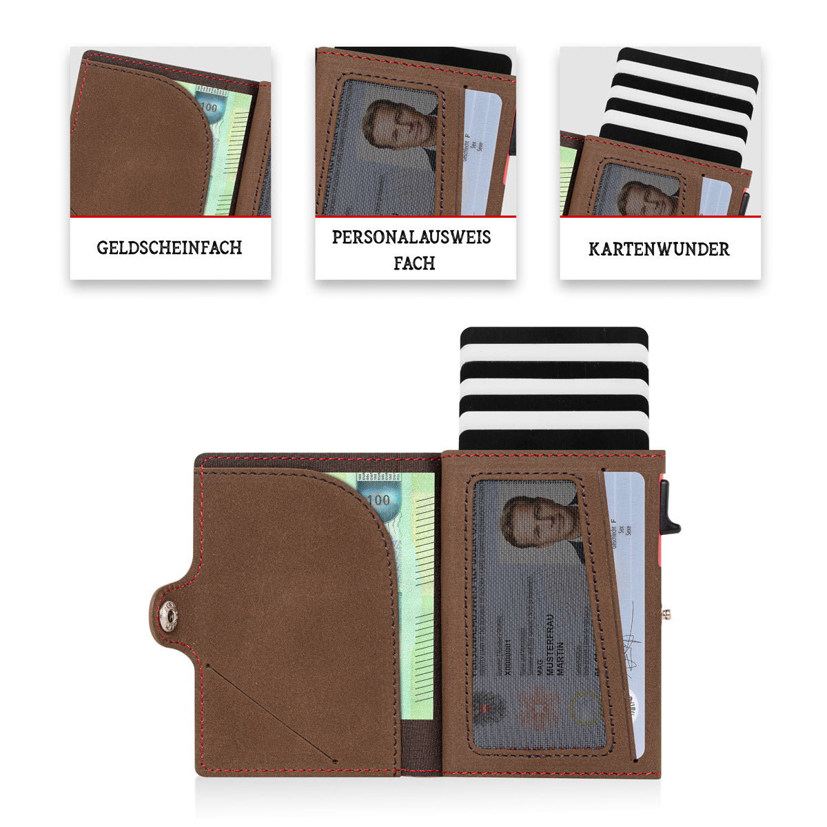 Adler Smart Wallet Bifold mit Karten-Pop-Up Funktion aus Echtleder
