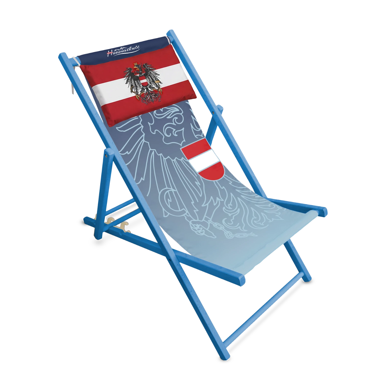 Blauer Österreich Liegestuhl mit Kopfkissen