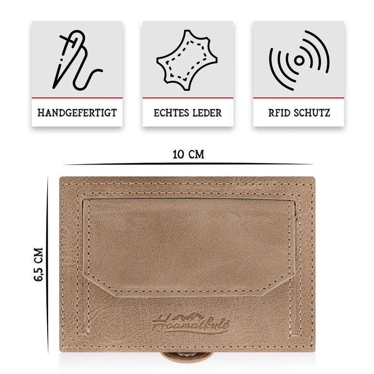 Adler Slim Wallet aus Echtleder mit Spiegel, Münzfach & RFID-Schutz - Beige