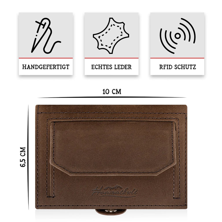 Adler Slim Wallet aus Echtleder mit Spiegel, Münzfach & RFID-Schutz