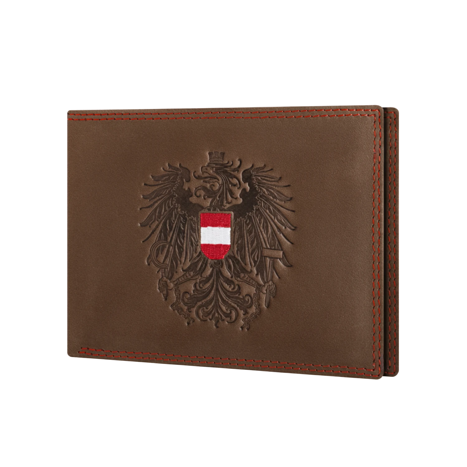 Braune Leder Geldtasche Österreich Adler #Farbe_Vintage Braun - Rot Kontrast