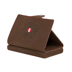 Adler Smart Wallet Trifold mit Karten-Pop-Up Funktion aus Echtleder - Vintage Braun Rot Kontrast