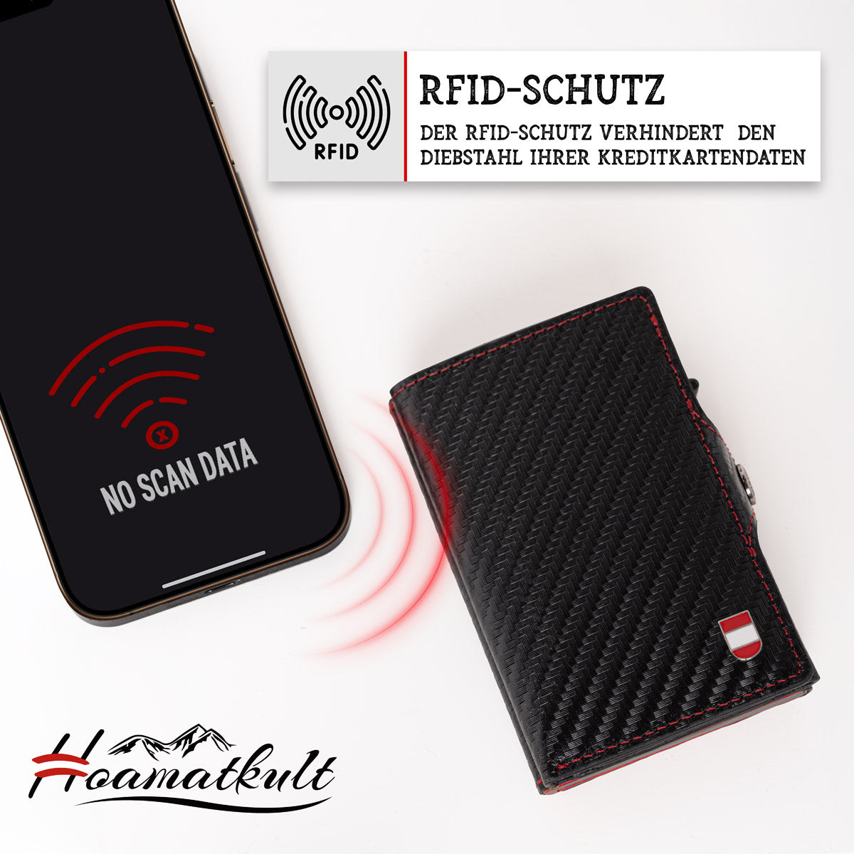 Österreich Smart Wallet Trifold mit Karten-Pop-Up Funktion aus Echtleder