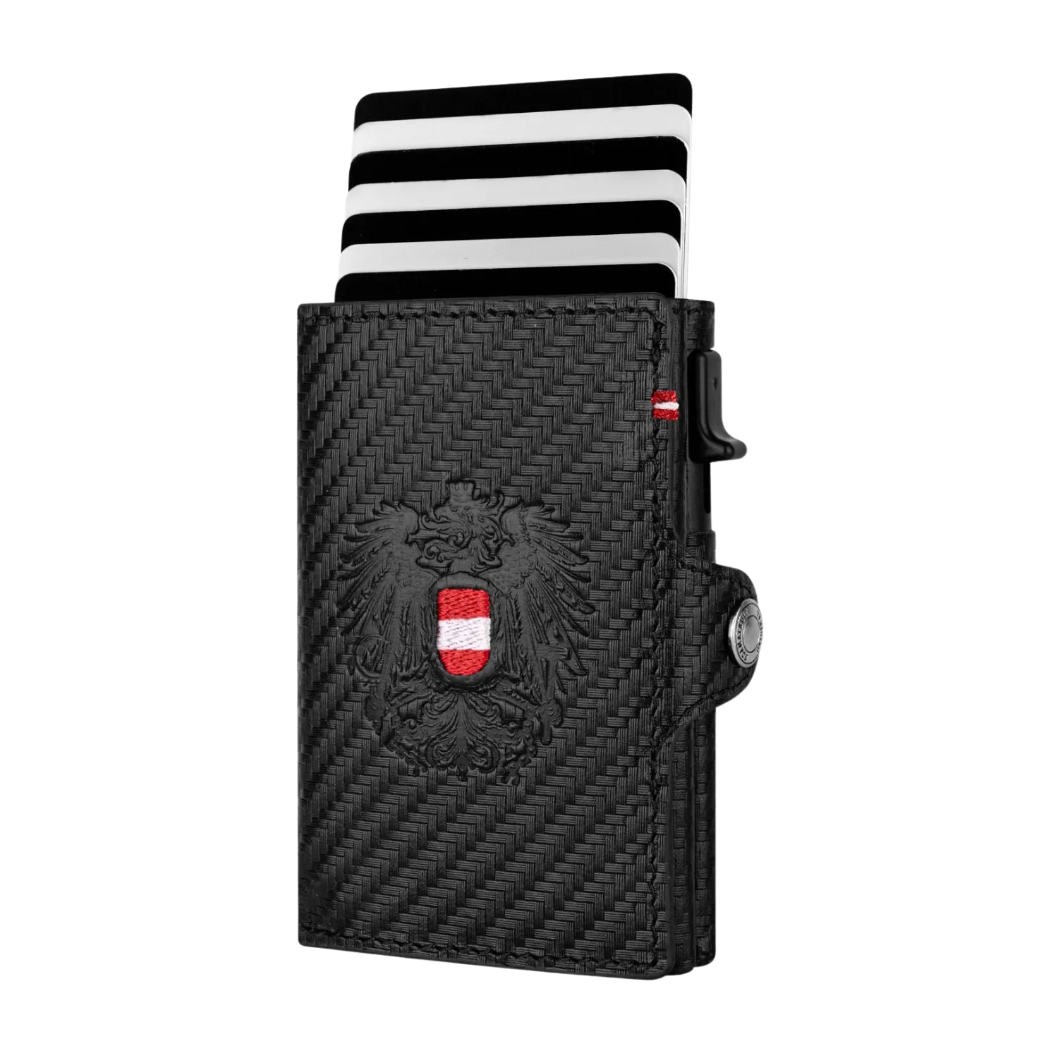 Adler Smart Wallet mit Karten-Pop-Up Funktion aus Echtleder - Carbon Schwarz