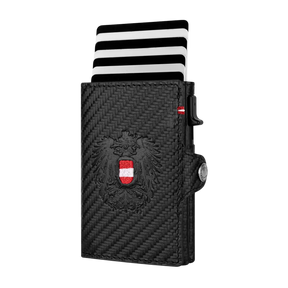 Adler Smart Wallet mit Karten-Pop-Up Funktion aus Echtleder - Carbon Schwarz