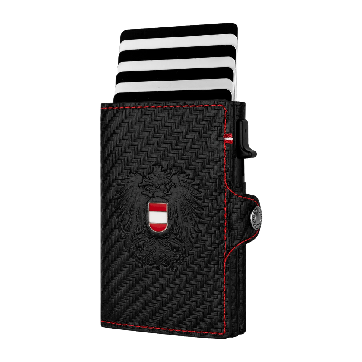 Carbon Wallet Österreich Adler schwarz rote Kontrastnaht #Farbe_Carbon