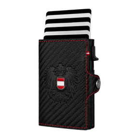 Carbon Wallet Österreich Adler schwarz rote Kontrastnaht #Farbe_Carbon