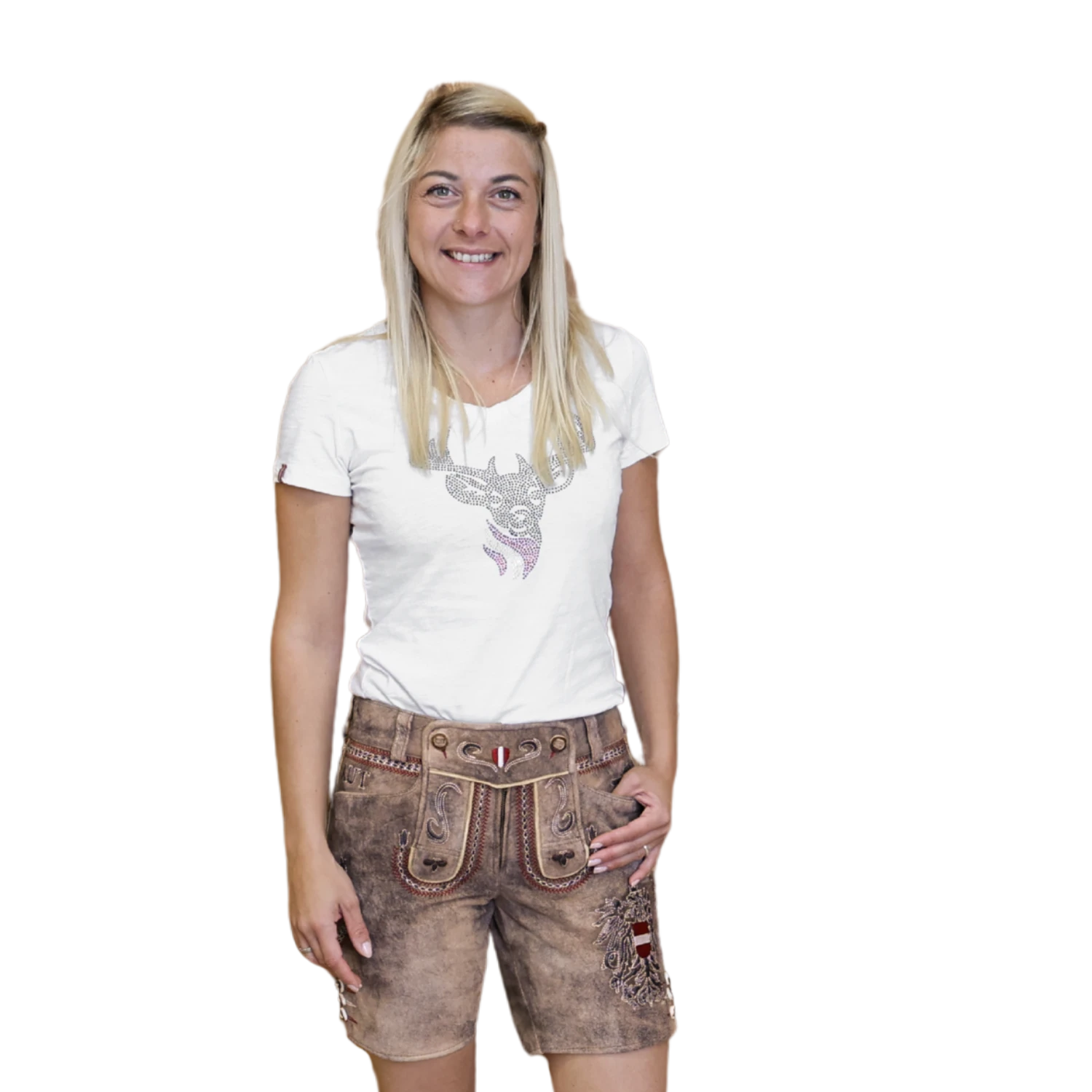 Damen Lederhose Österreich Adler Vintage Braun