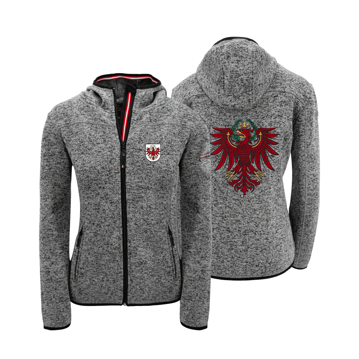 Damen Strickfleece Jacke dunkelgrau Tirol Adler #Farbe_Dunkelgrau