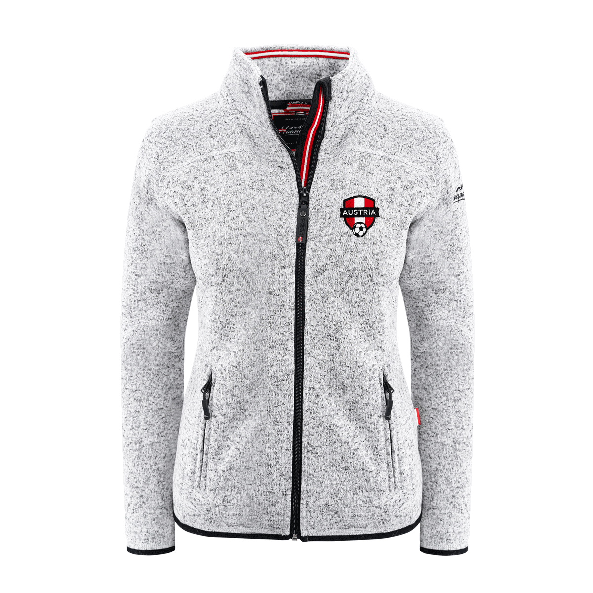 Damen Strickfleece Jacke hellgrau ohne Kapuze Österreich Fußball Fan #Farbe_Hellgrau