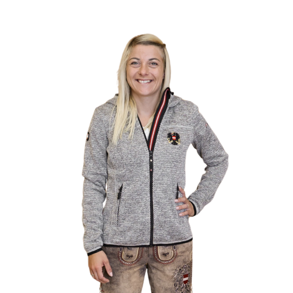 Damen Strickfleece Jacke hellgrau #Farbe_Grau-Strick