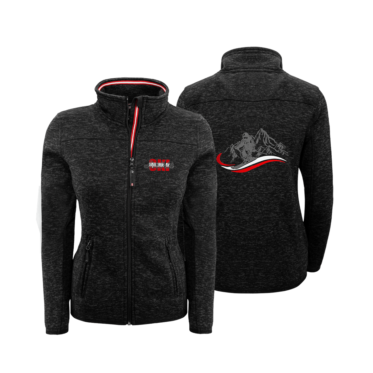 Damen Strickfleece Jacke ohne Kapuze schwarz mit Austria Ski Stickerei #Farbe_Schwarz