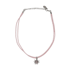 Edelweiß Halskette mit Swarovskisteinen - Satinbänder