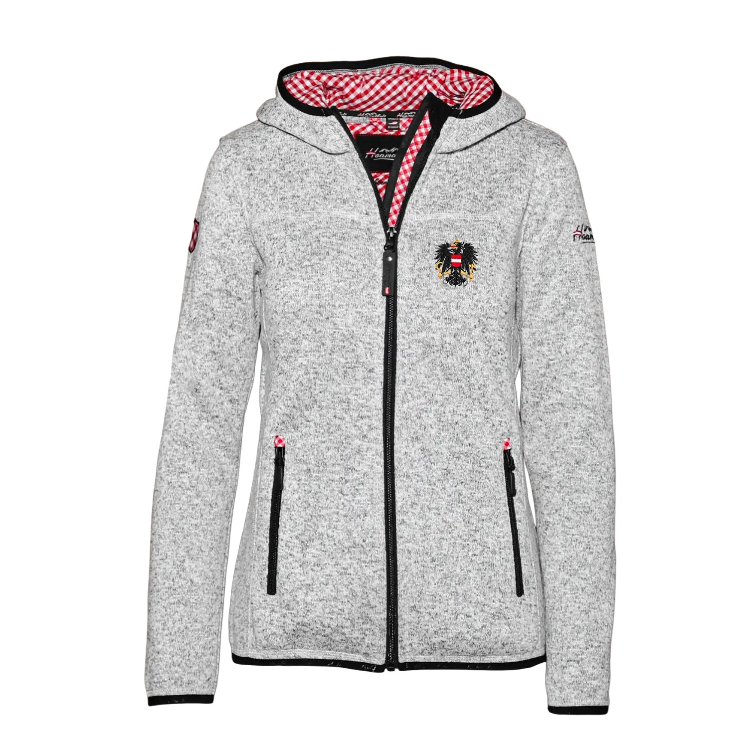 Österreich Trachten Kultjacke mit Kapuze - Karo Rot