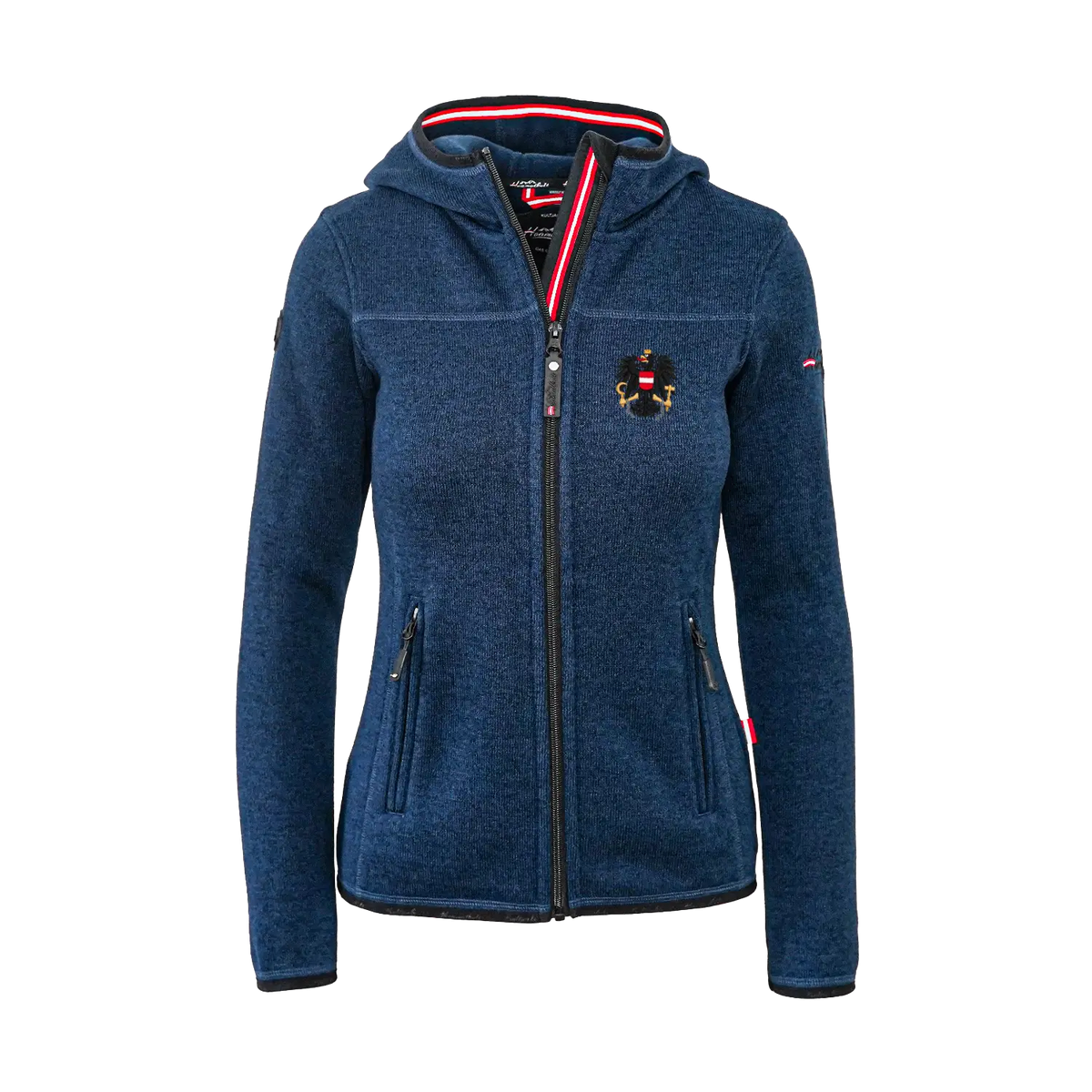 Dunkelblaue Damen Strickfleece Jacke Österreich Adler #Farbe_Dunkelblau