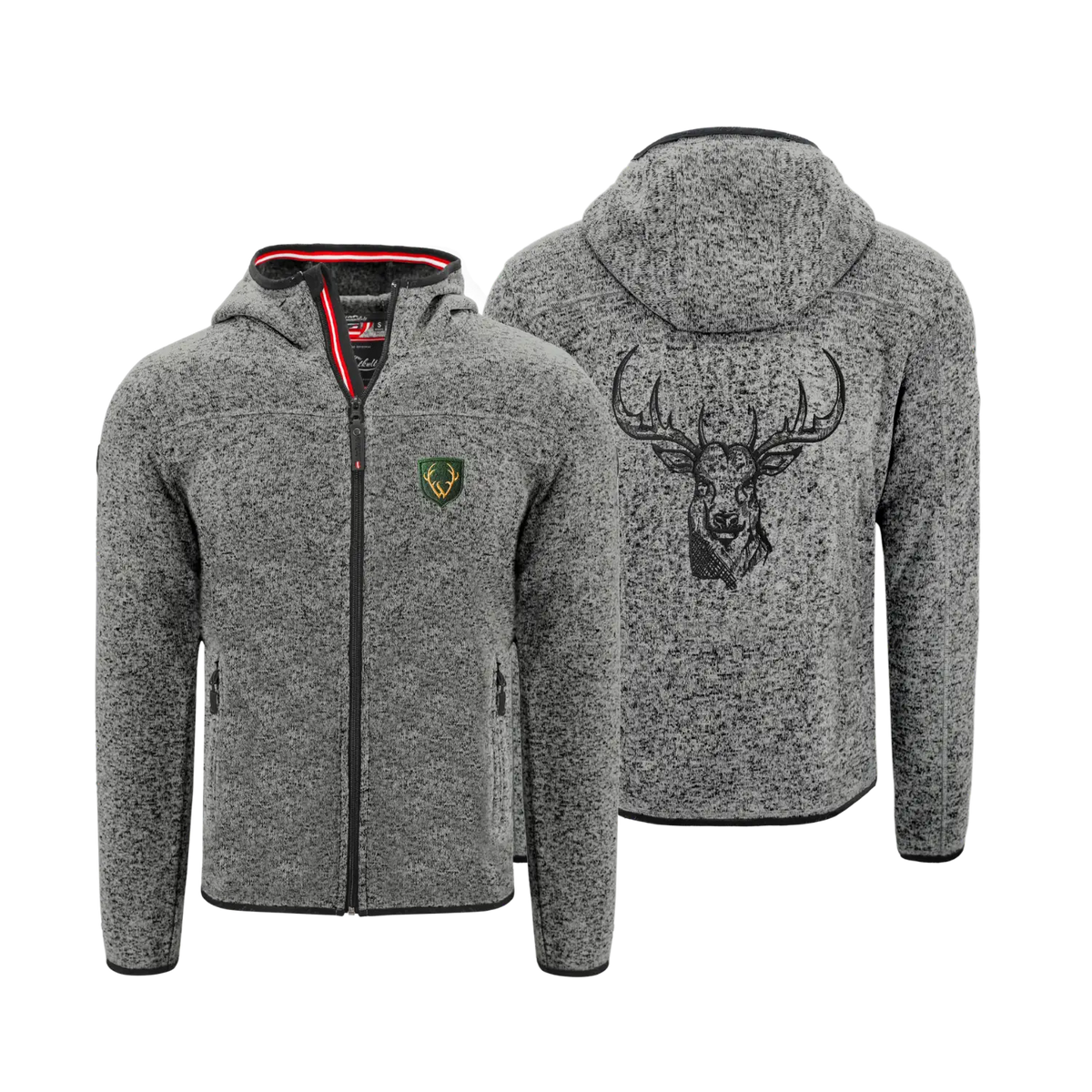Dunkelgraue Fleece Jacke Hirsch Stickerei #Farbe_Dunkelgrau