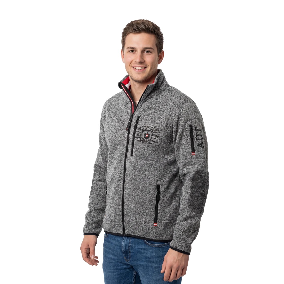 Dunkelgraue Fleece Weste Österreich Adler