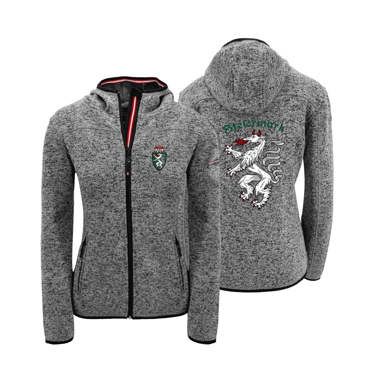 Dunkelgraue Kultjacke mit Kapuze Damen Steiermark #Farbe_Dunkelgrau