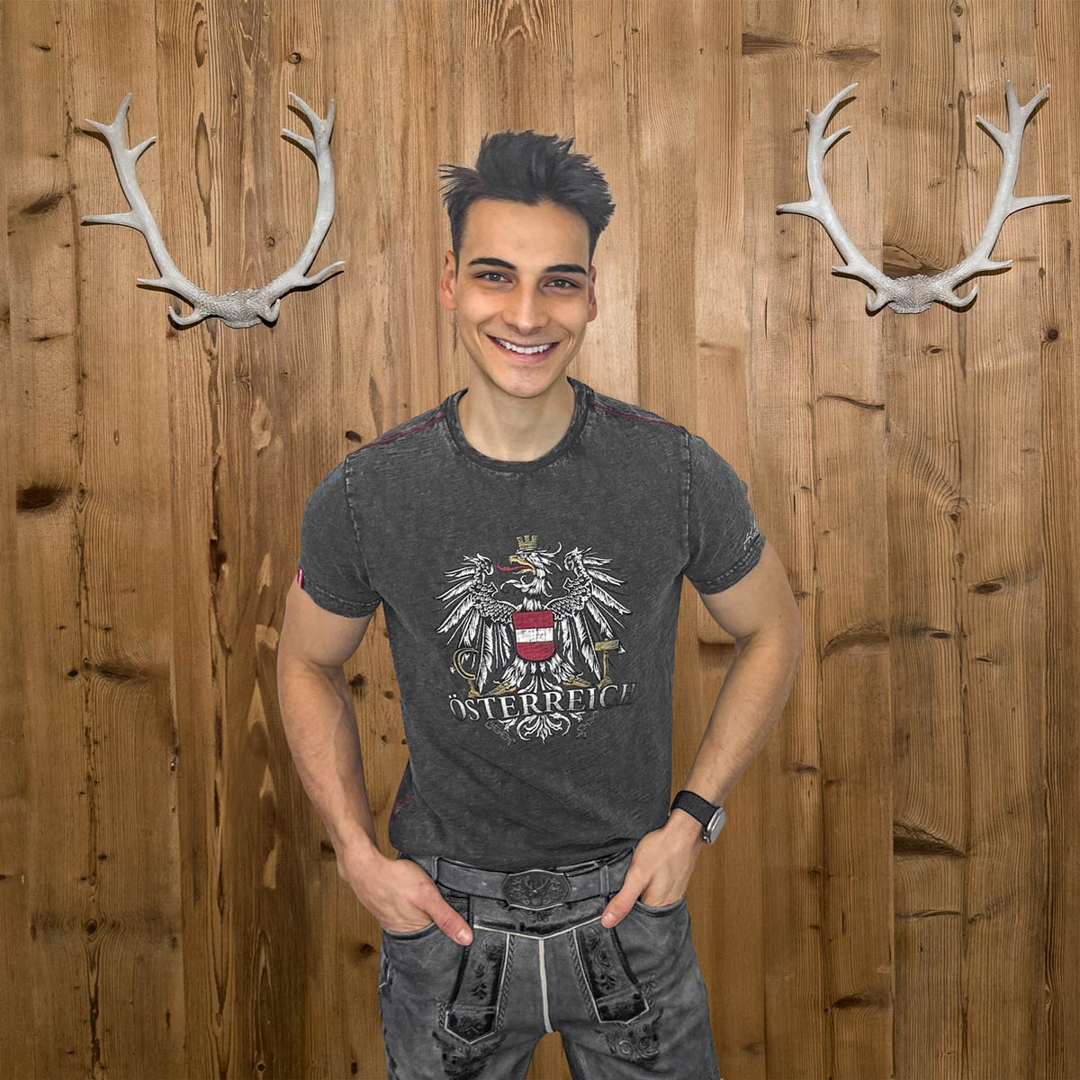 Dunkelgraues Vintage T-Shirt Herren Österreich Adler
