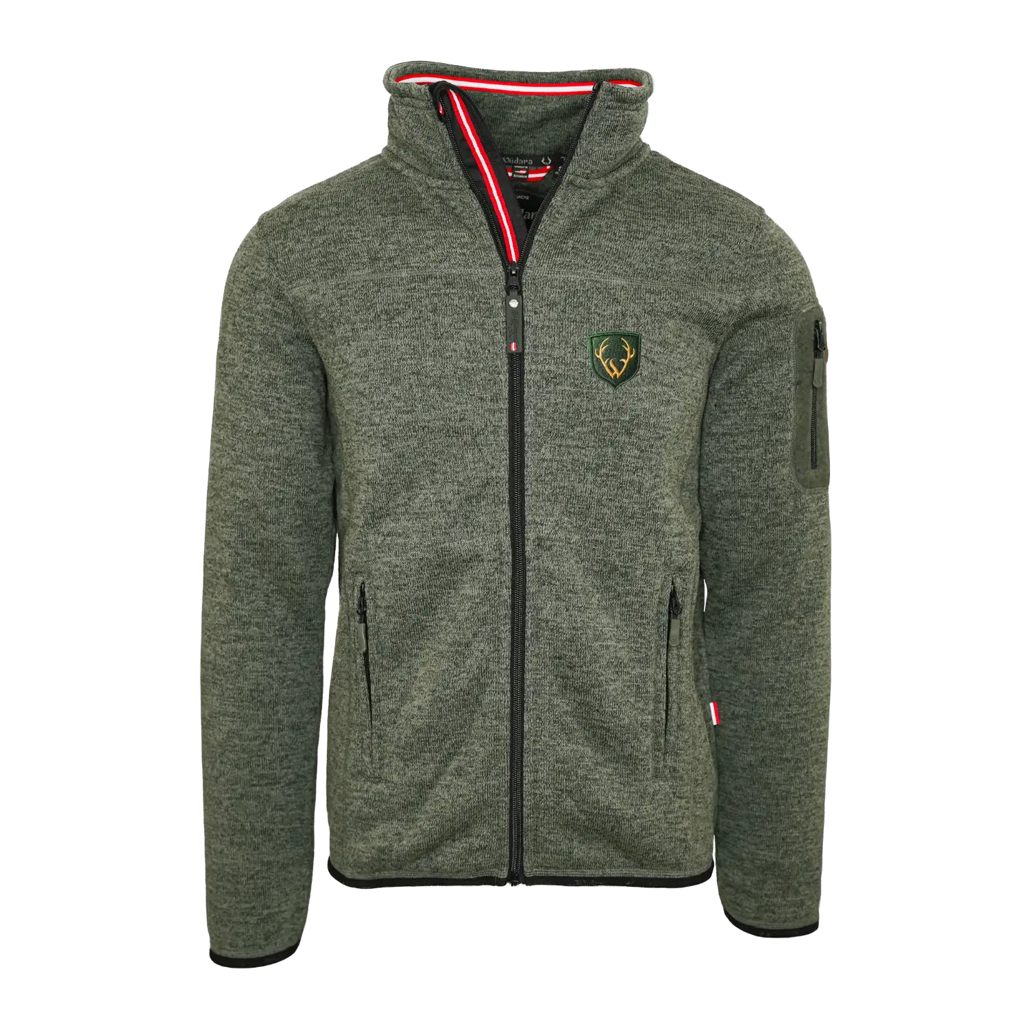 Dunkelgrüne Strickfleece Jacke Hirsch Motiv