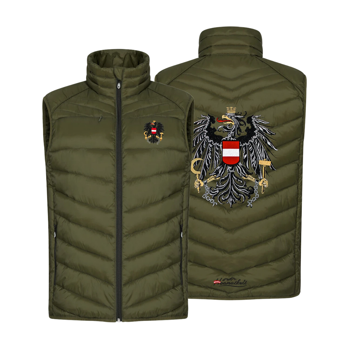 Dunkelgrünes Daunen Gilet Österreich Adler #Farbe_Dunkelgrün