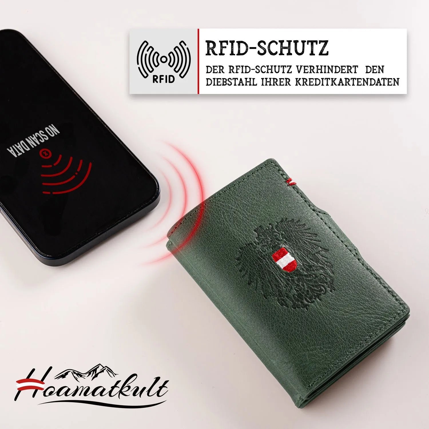 Dunkelgrünes Smart Wallet Österreich Adler #Farbe_Grün