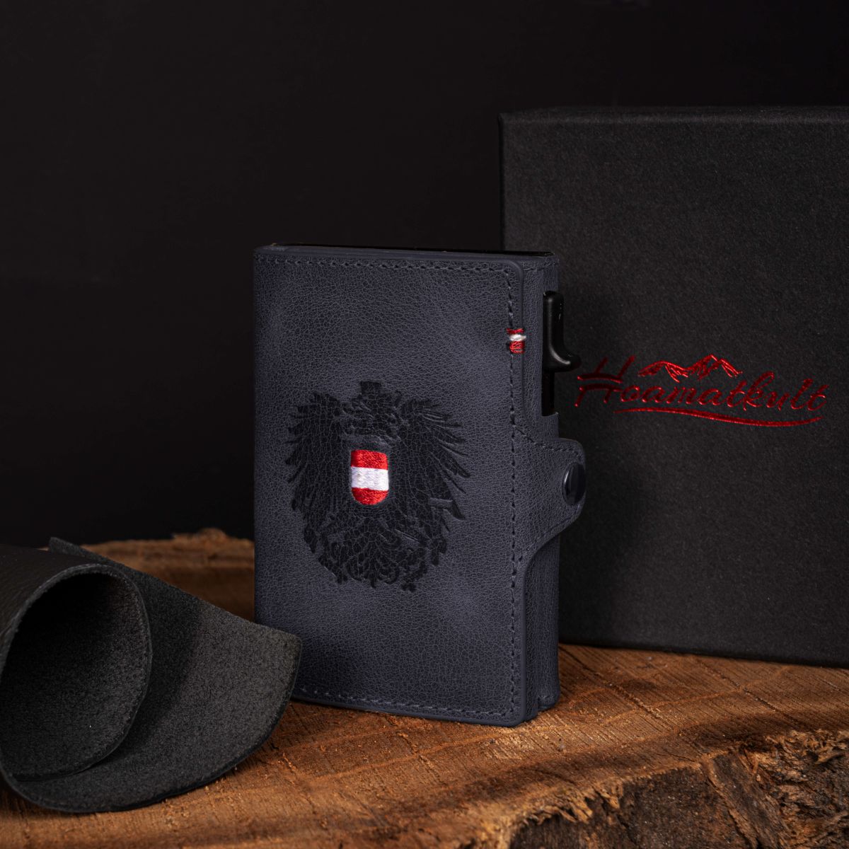 Echtleder Flip Wallet Österreich Adler dunkelblau #Farbe_Dunkelblau