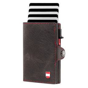 Österreich Smart Wallet Trifold mit Karten-Pop-Up Funktion aus Echtleder - Schwarz