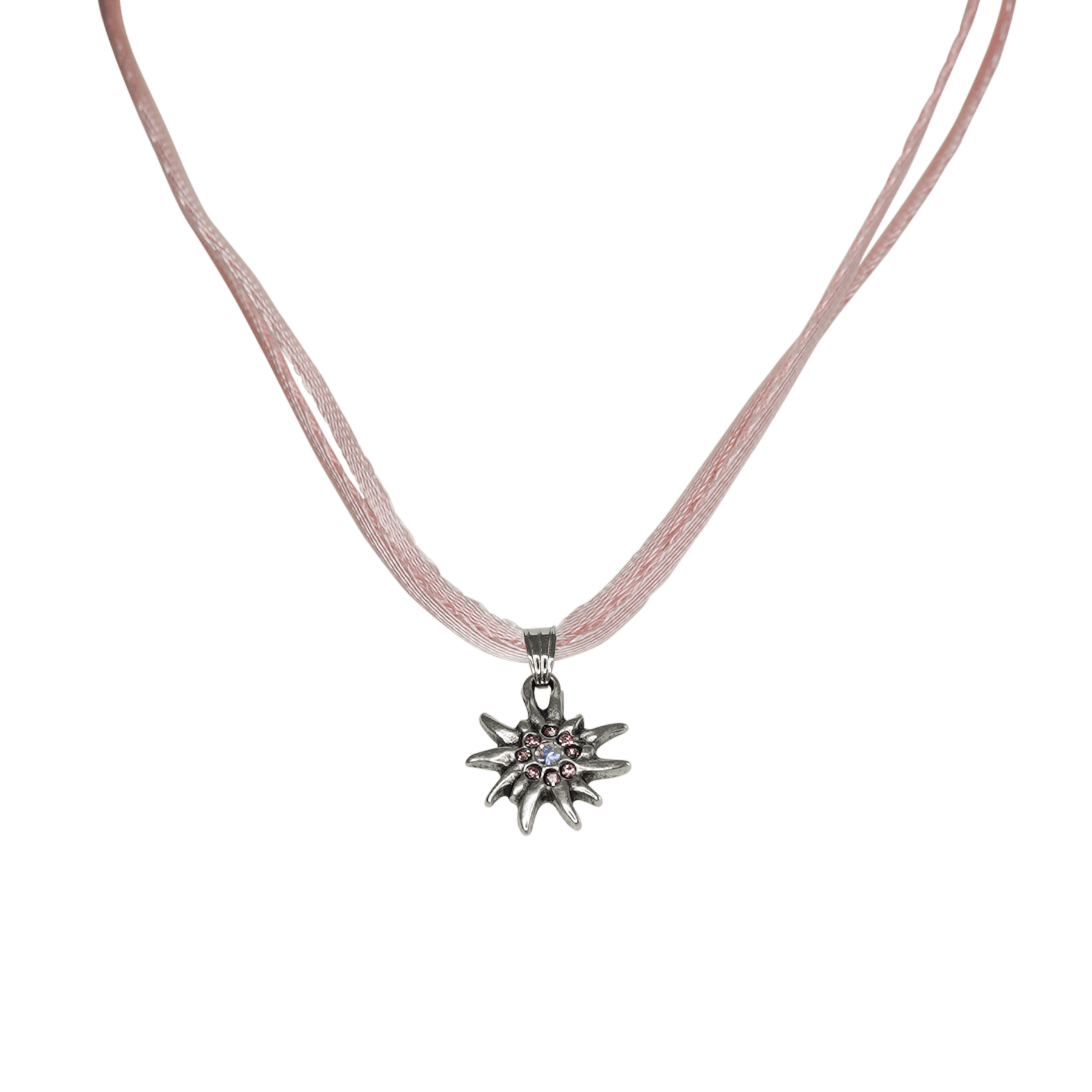 Edelweiß Halskette mit Swarovskisteinen - Satinbänder