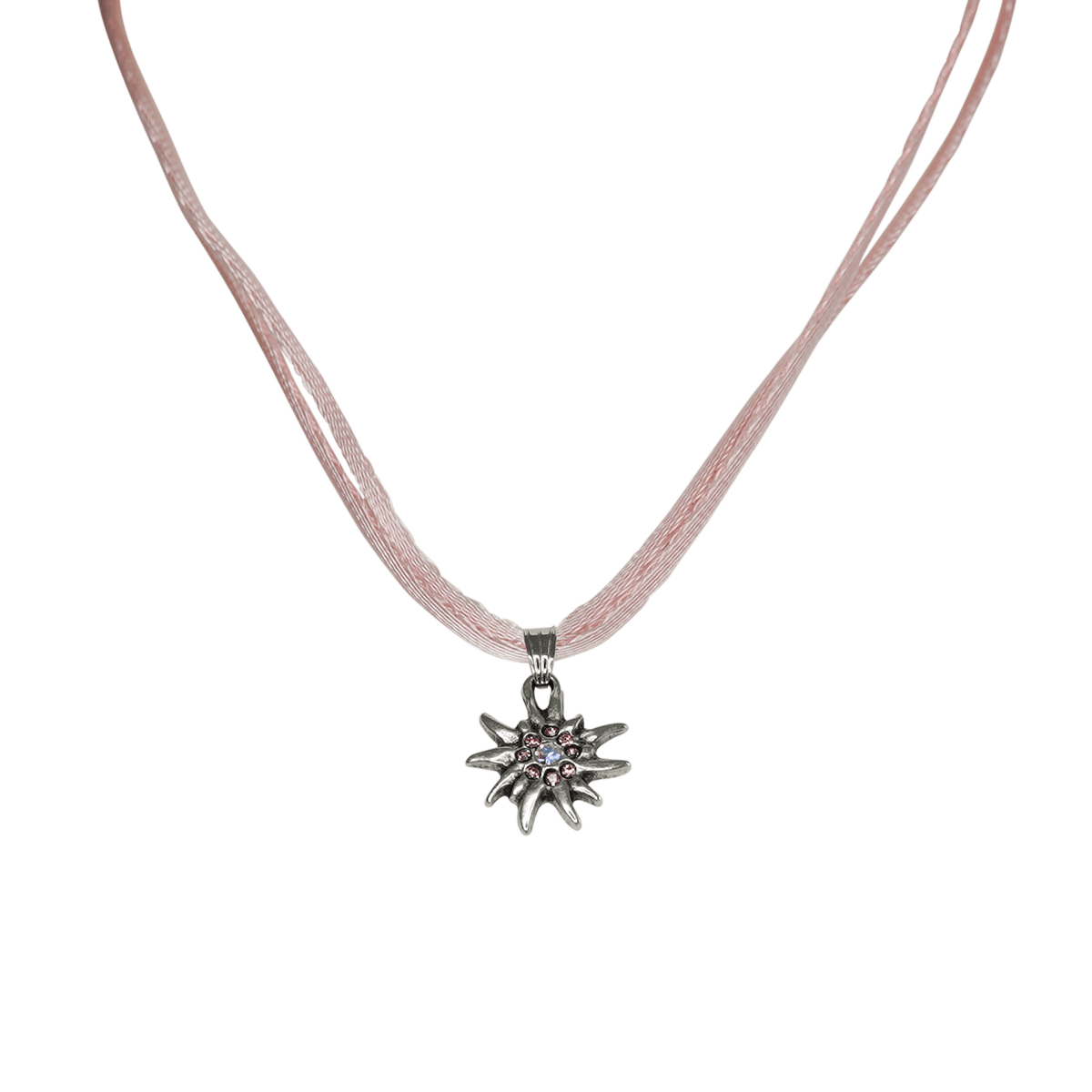 Edelweiß Halskette mit Swarovski Steinen #Farbe_Rosa