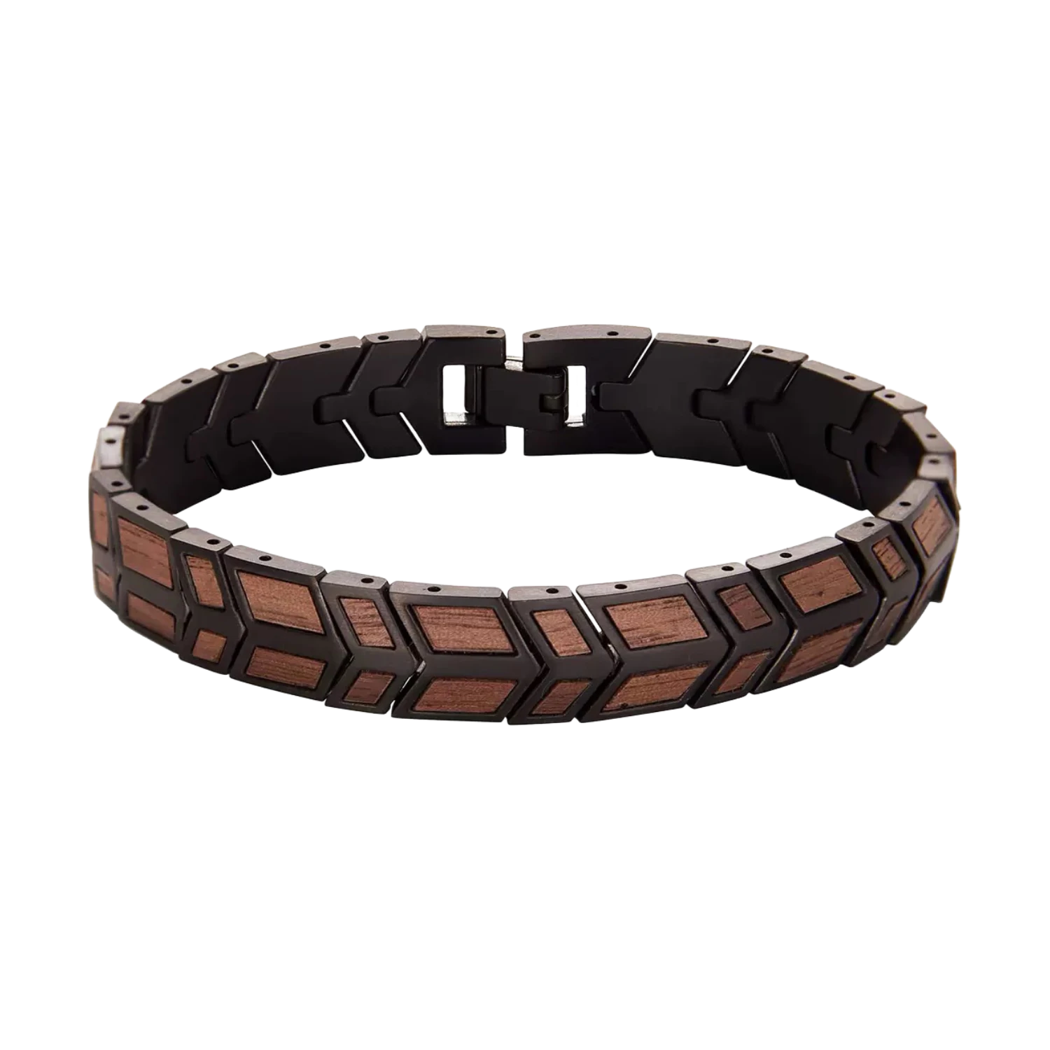 Edles Holzarmband Walnuss schwarzer Edelstahl