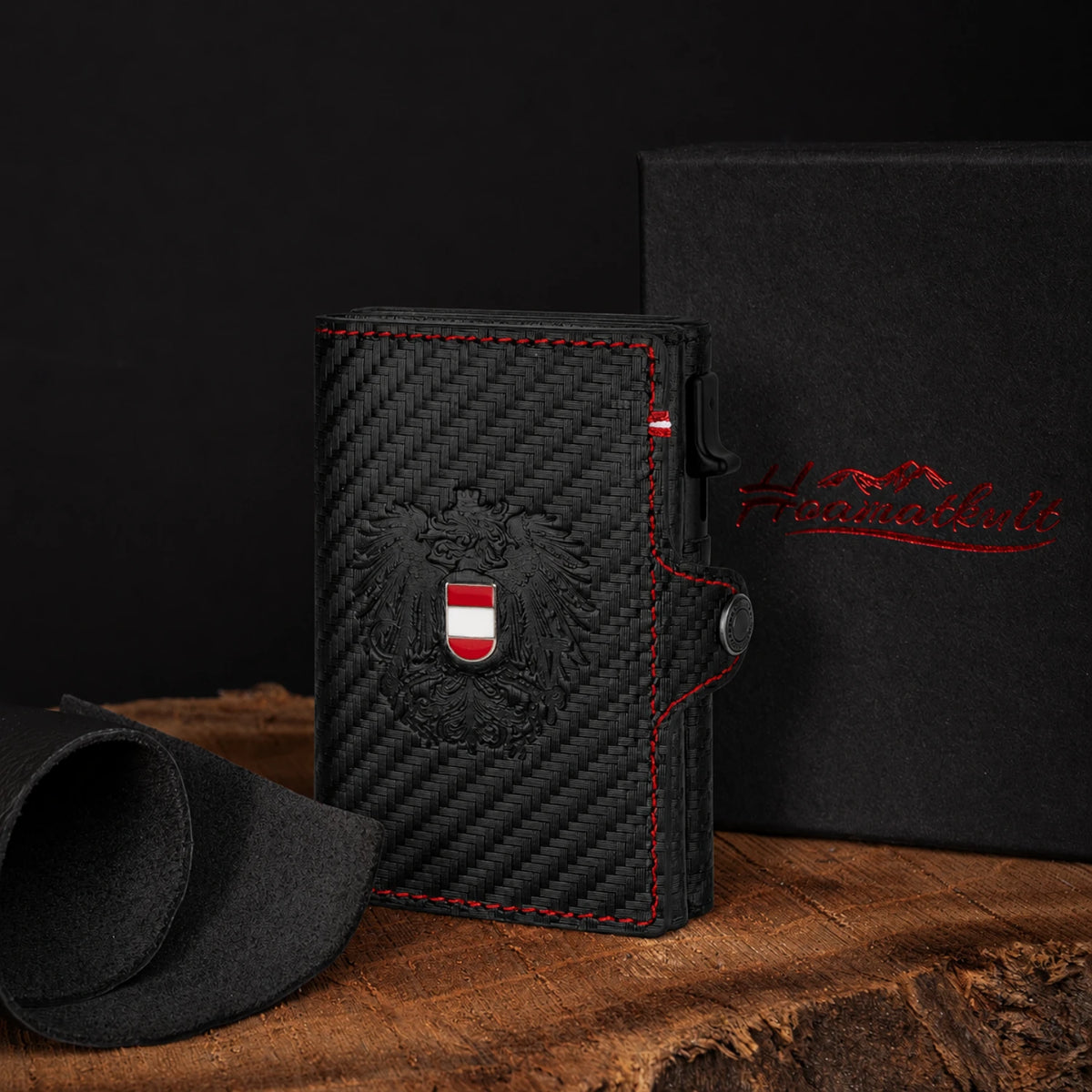 Elegantes Hoamatkult Wallet mit Karten Pop-Up #Farbe_Carbon