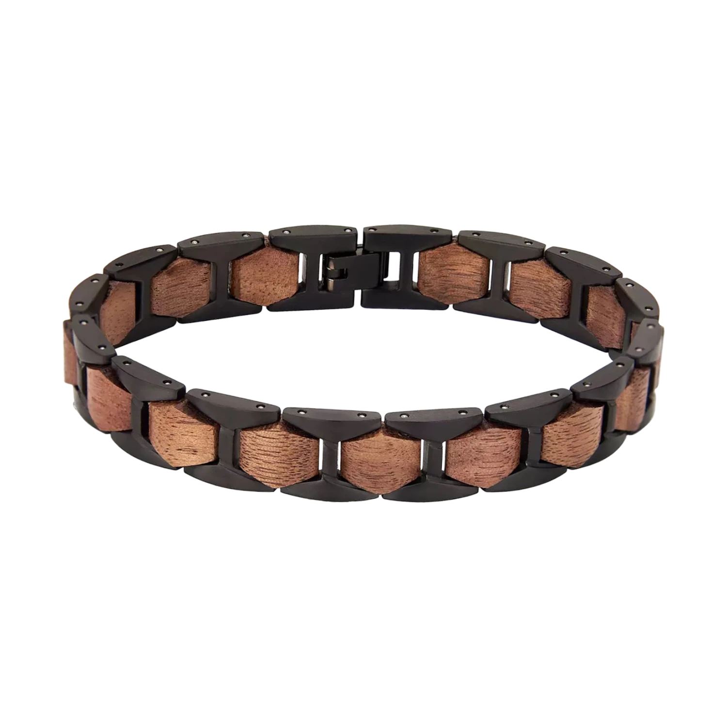 Elegantes Holzarmband Walnuss Edelstahl schwarz