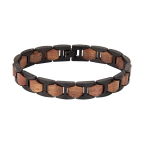 Elegantes Holzarmband Walnuss Edelstahl schwarz