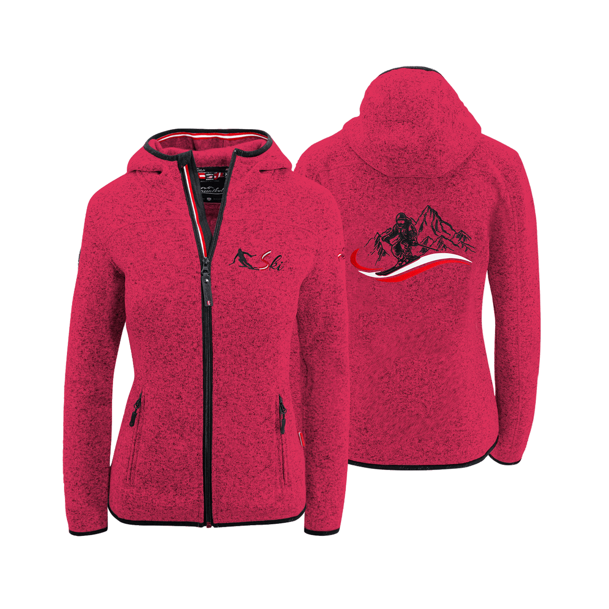 Fleece Jacke für Damen rot mit Ski Motiv #Farbe_Magenta