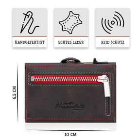 Adler Smart Wallet Trifold mit Karten-Pop-Up Funktion aus Echtleder - Schwarz Rot